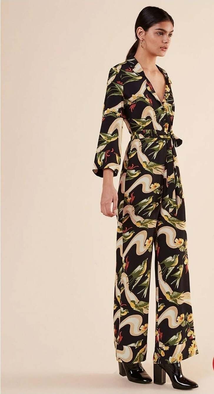 Reformation Talitha Floral Parrot Bird Belted Wide Leg One-Piece Jumpsuit Size 0